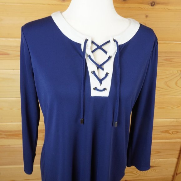 Liz Claiborne Navy Blue Navy Sea Style Tie Front Top Size Medium - Picture 2 of 4